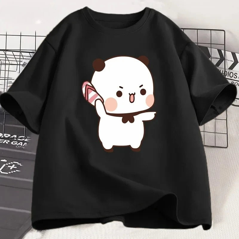 Panda Bear Bubu Throwing Flip Flop To Dudu T-shirt Men Women Funny Couple T Shirt Casual Fashion Cute Tshirt Valentines