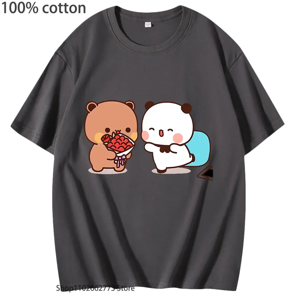 Cute Dudu T-Shirts Is Welcome Home Bubu Graphic Shirt Women Men Casual Kawaii Panda Bear Print Tees Summer 100% Cotton Tshirt