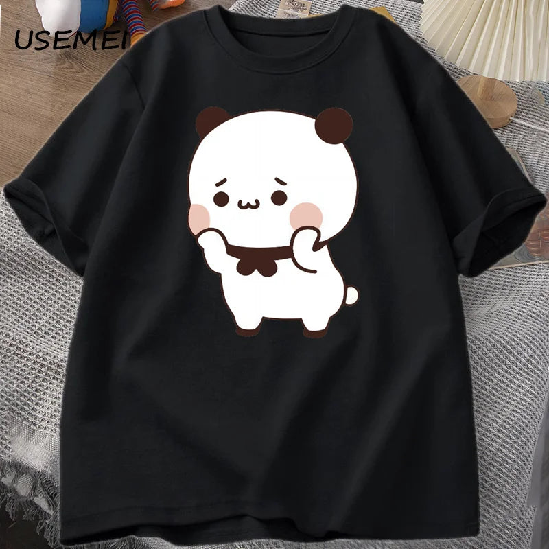 DuDu Bear Surprising Panda BuBu with A Flower T-shirt Funny Cute Buu Duu Graphic T Shirts Women Men Couple T Shirt Clothes