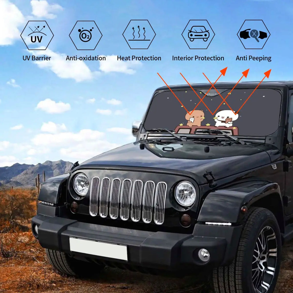 Peach And Goma Bubu Dudu Balloon Sunshade Windscreen Car Front Windshield Window Sun Visor Accessories Covers