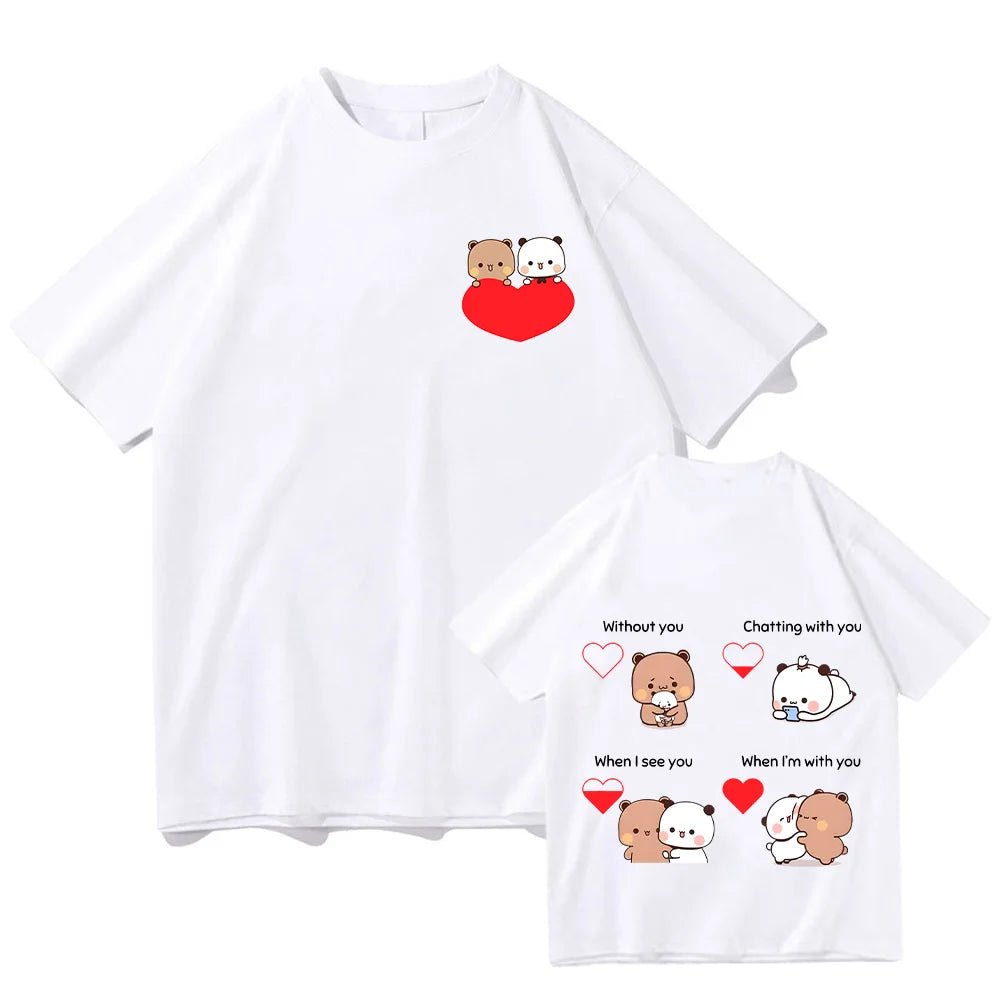 Cute Panda Bear Bubu Dudu T-shirts Fun Love Power Tshirt Sweet Couple Women Men Tees Creative Short Sleeve Tops Cotton Clothes