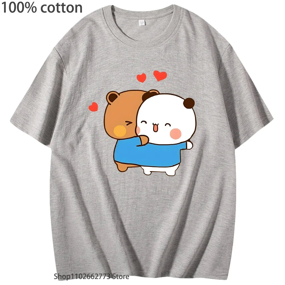 Funny Bubu and Dudu T-Shirts Panda Bear Love Graphic Shirts for Woment Kawaii Cute Girls Tshirt Men's Clothing 100%Cotton Tees