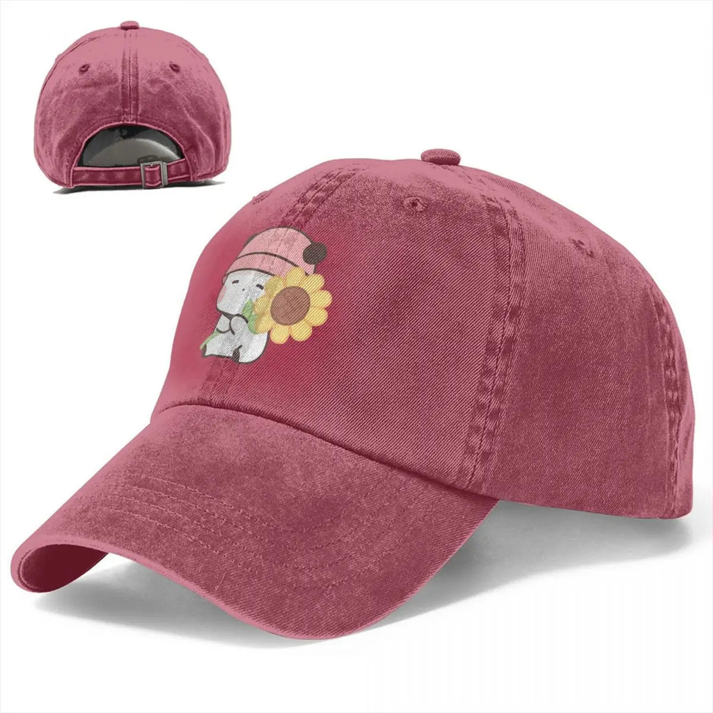 Washed Men's Baseball Cap Sunflower Bubu Loves Flowers Trucker Snapback Caps Dad Hat Milk and Mocha Bubu Dudu Golf Hats