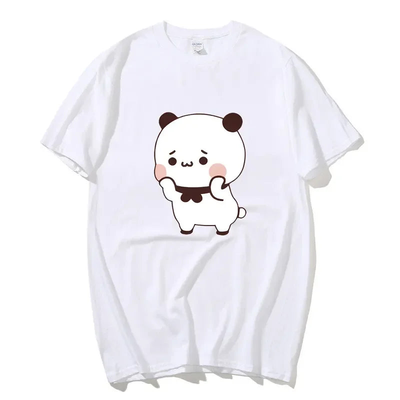 DuDu Bear Surprising Panda BuBu with A Flower T-shirt Funny Cute Buu Duu Graphic T Shirts Women Men Couple T Shirt Clothes S-XXL