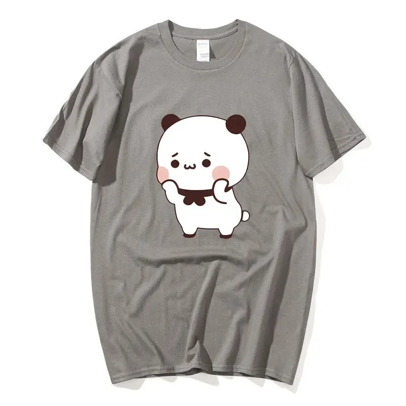 DuDu Bear Surprising Panda BuBu with A Flower T-shirt Funny Cute Buu Duu Graphic T Shirts Women Men Couple T Shirt Clothes S-XXL