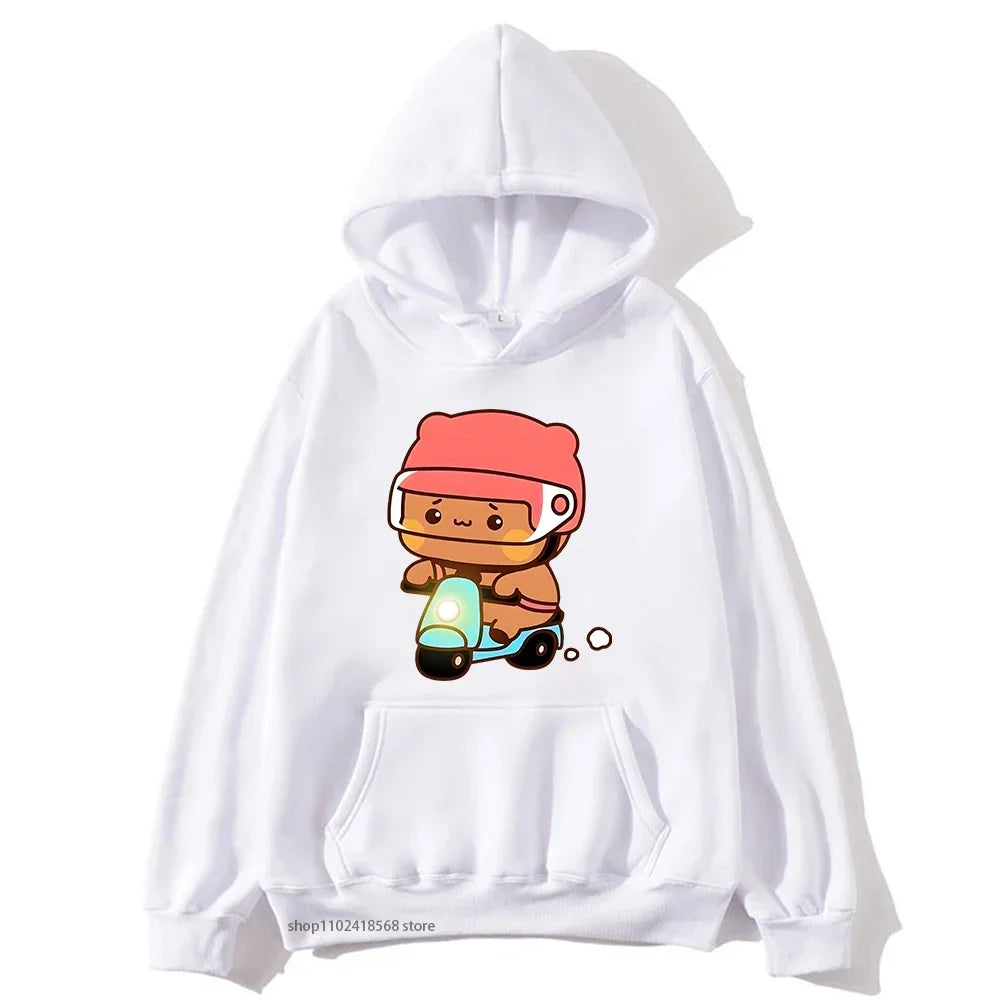 Couple Clothes Mochi Brownie Bear Bike Riding Hoodie for Men Bubu Dudu Sweatshirt Long Sleeve Clothing Streetwear Women Clothing