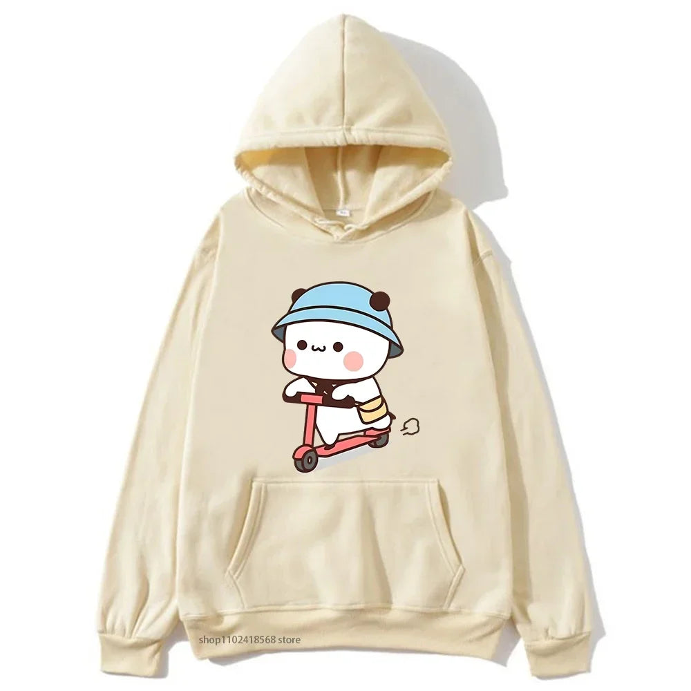 Couple Clothes Mochi Brownie Bear Bike Riding Hoodie for Men Bubu Dudu Sweatshirt Long Sleeve Clothing Streetwear Women Clothing