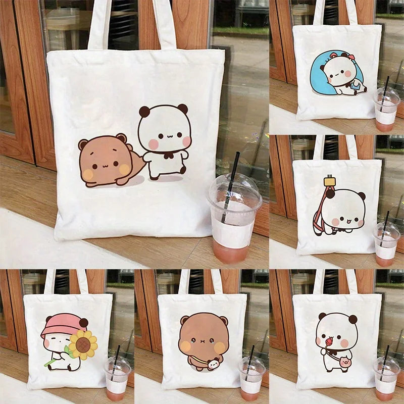 Bubu Dudu Anime Tote Bag Foldable Shopping Bag Canvas Tote Bag Aesthetic Canvas Reusable Fashion Shopping Bag Female