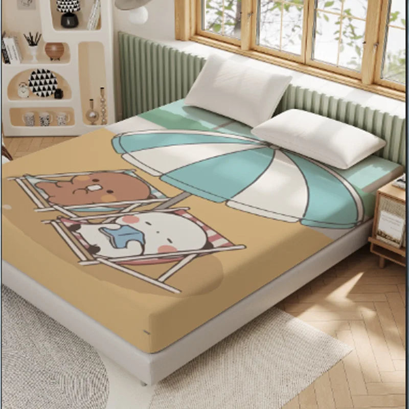 3D Pattern BUBU Soft Bedding Fitted Sheet Deep Pocket 30cm Cartoon DuDu Fitted Sheets Fade Resistant multiple sizes