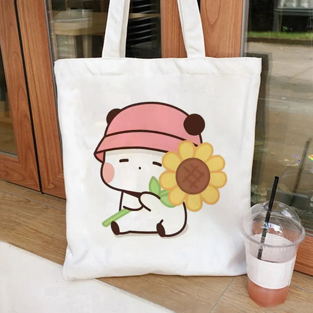Bubu Dudu Anime Tote Bag Foldable Shopping Bag Canvas Tote Bag Aesthetic Canvas Reusable Fashion Shopping Bag Female
