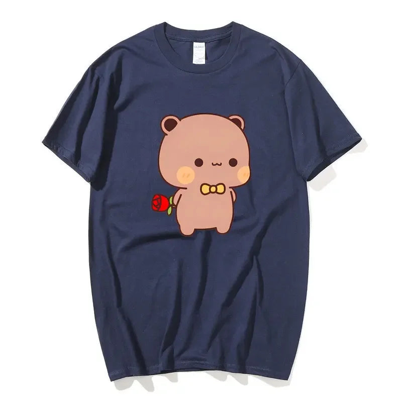 DuDu Bear Surprising Panda BuBu with A Flower T-shirt Funny Cute Buu Duu Graphic T Shirts Women Men Couple T Shirt Clothes S-XXL
