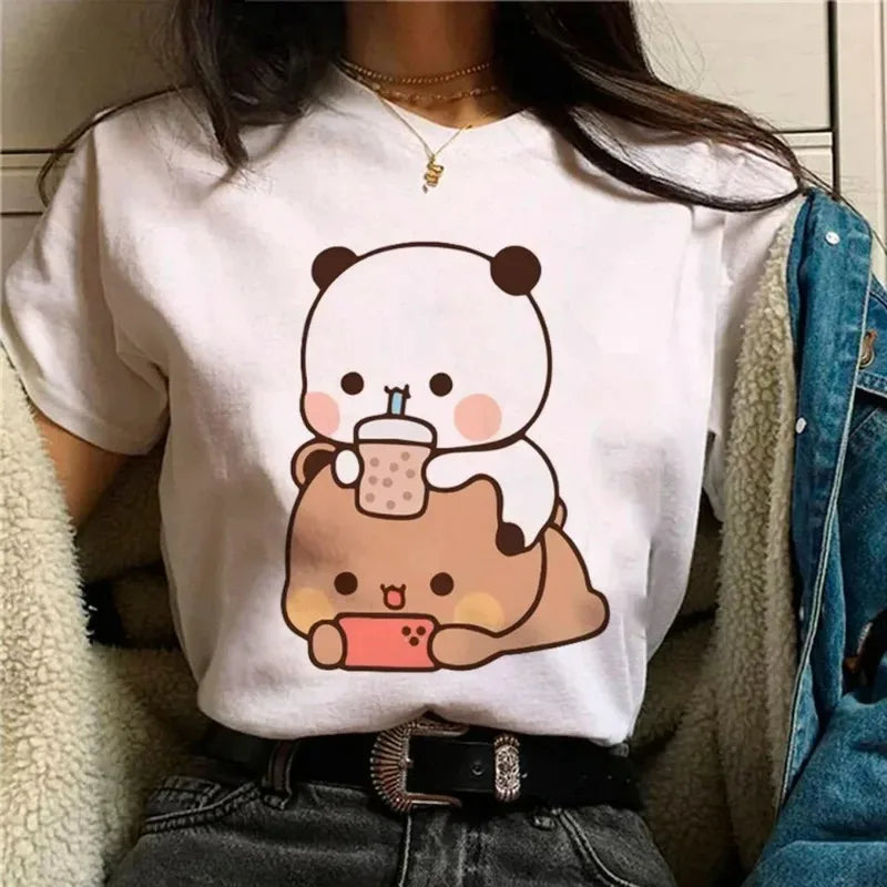Bubu Dudu T-shirt Female Designer Anime Cute Girl Pattern Fun Harajuku T-shirt Summer Cotton Casual Breathable Loose Top