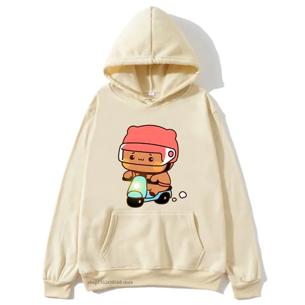 Couple Clothes Mochi Brownie Bear Bike Riding Hoodie for Men Bubu Dudu Sweatshirt Long Sleeve Clothing Streetwear Women Clothing