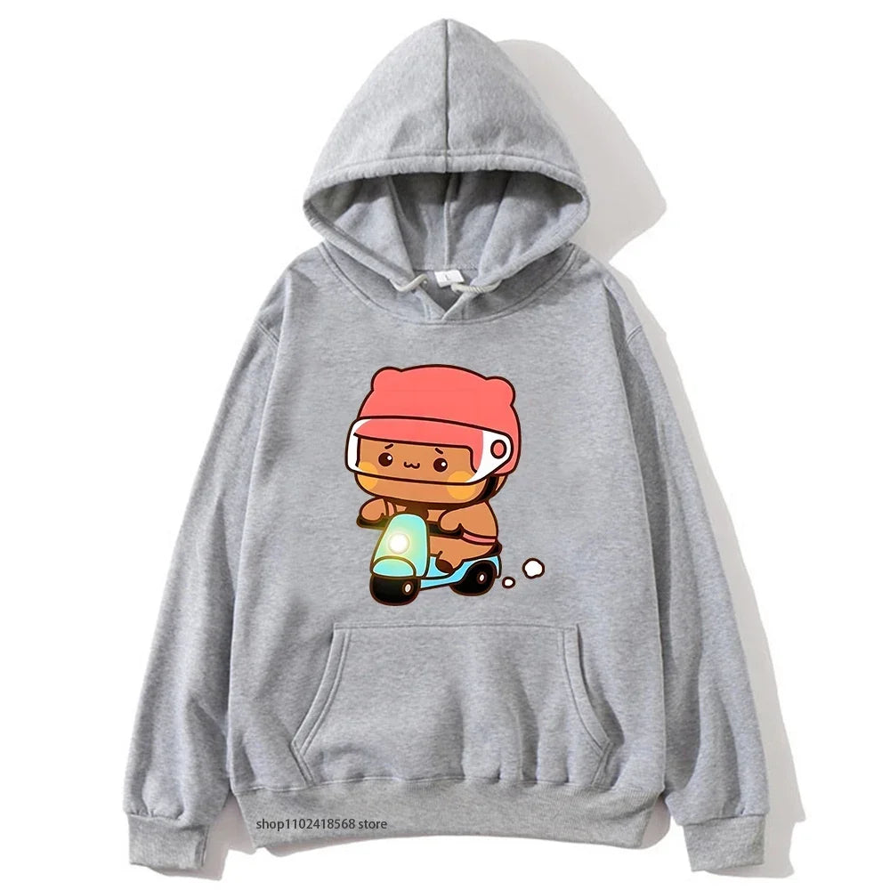 Couple Clothes Mochi Brownie Bear Bike Riding Hoodie for Men Bubu Dudu Sweatshirt Long Sleeve Clothing Streetwear Women Clothing