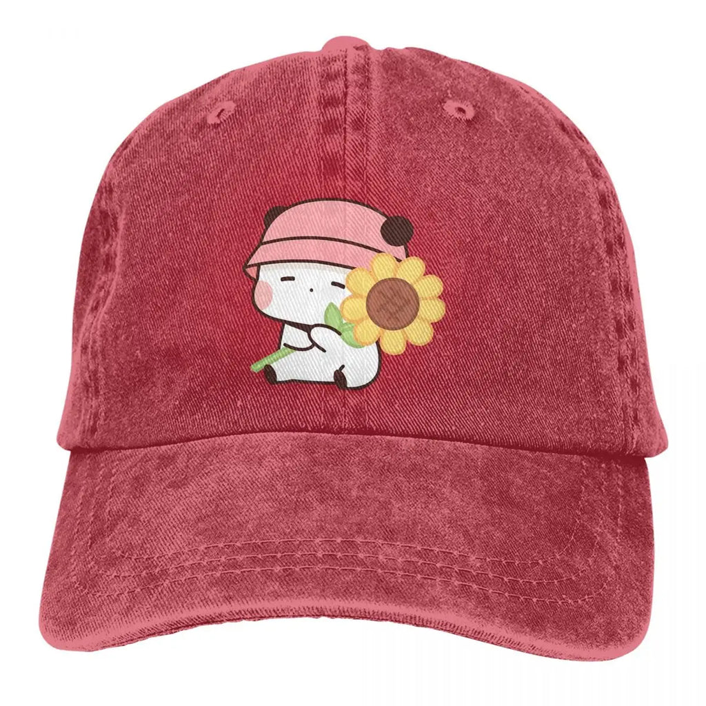 Washed Men's Baseball Cap Sunflower Bubu Loves Flowers Trucker Snapback Caps Dad Hat Milk and Mocha Bubu Dudu Golf Hats