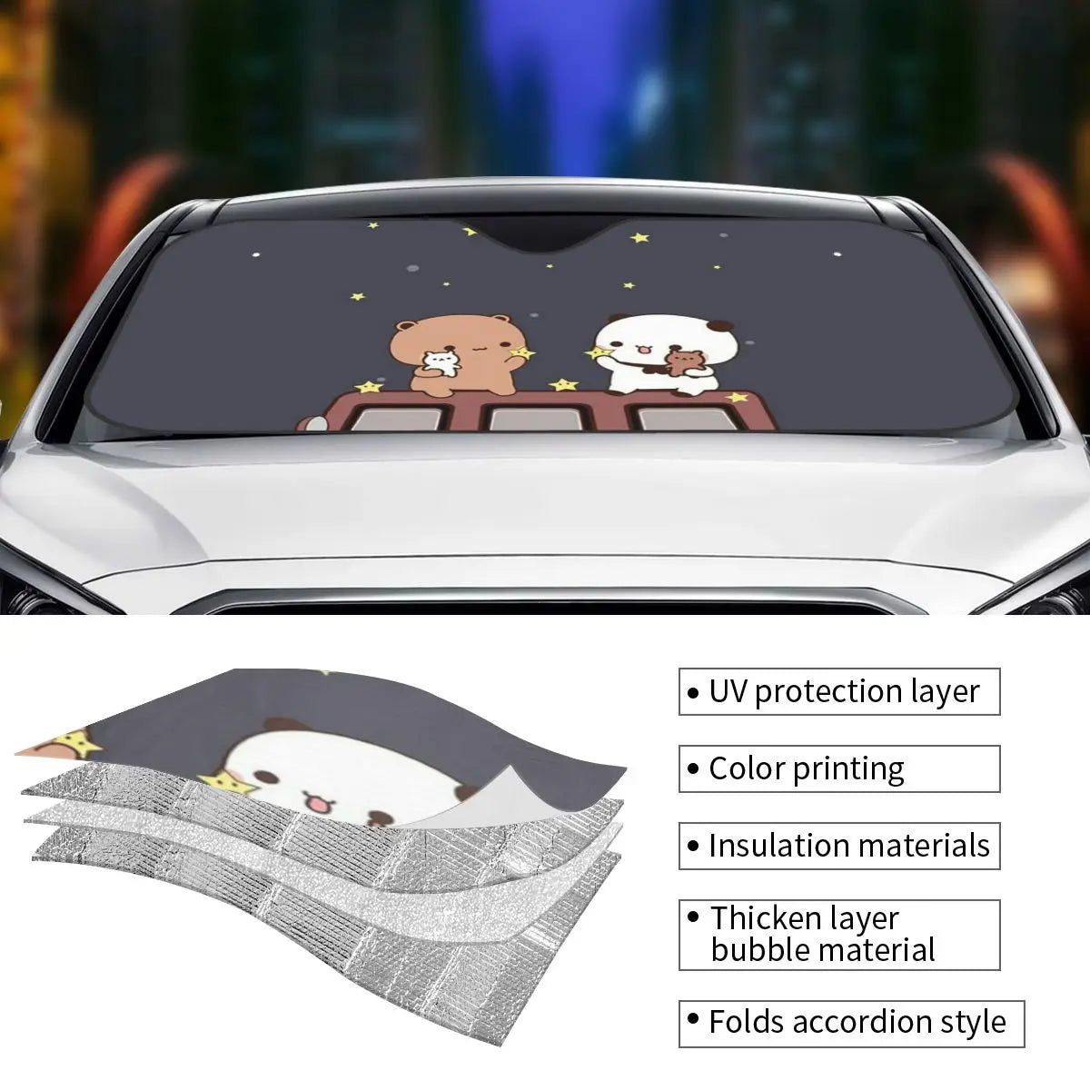 Peach And Goma Bubu Dudu Balloon Sunshade Windscreen Car Front Windshield Window Sun Visor Accessories Covers
