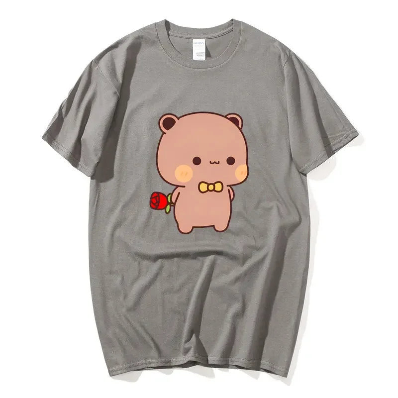 DuDu Bear Surprising Panda BuBu with A Flower T-shirt Funny Cute Buu Duu Graphic T Shirts Women Men Couple T Shirt Clothes S-XXL