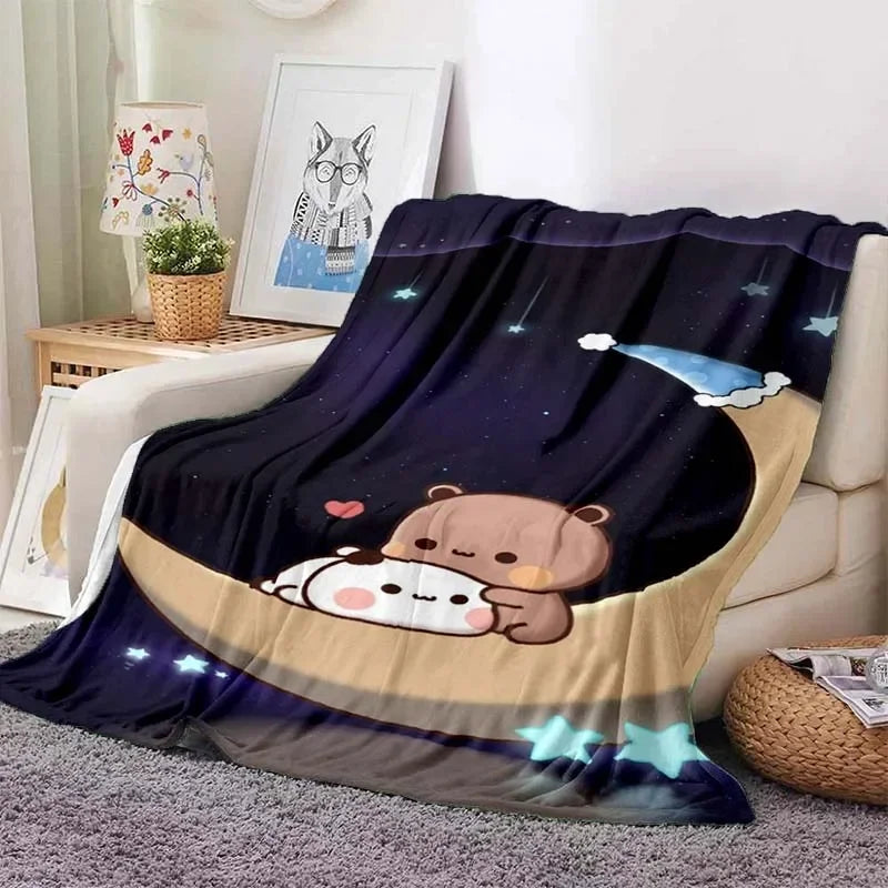 Cute Bubu and Dudu Series Blanket Cartoon Print Kids Warm Flannel Soft Comfortable Home Travel Blanket Bed Carpet Birthday Gift