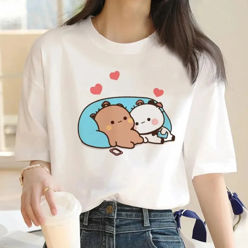 Cute Bubu Dudu T Shirt Women Kawaii Cartoon Punk Funny T-shirt Hip Hop Unisex Streetwear Harajuku Anime Tshirt Female Clothing