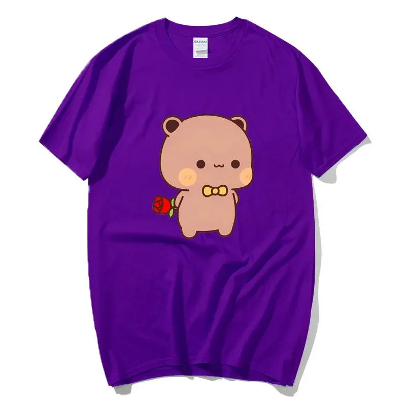 DuDu Bear Surprising Panda BuBu with A Flower T-shirt Funny Cute Buu Duu Graphic T Shirts Women Men Couple T Shirt Clothes S-XXL