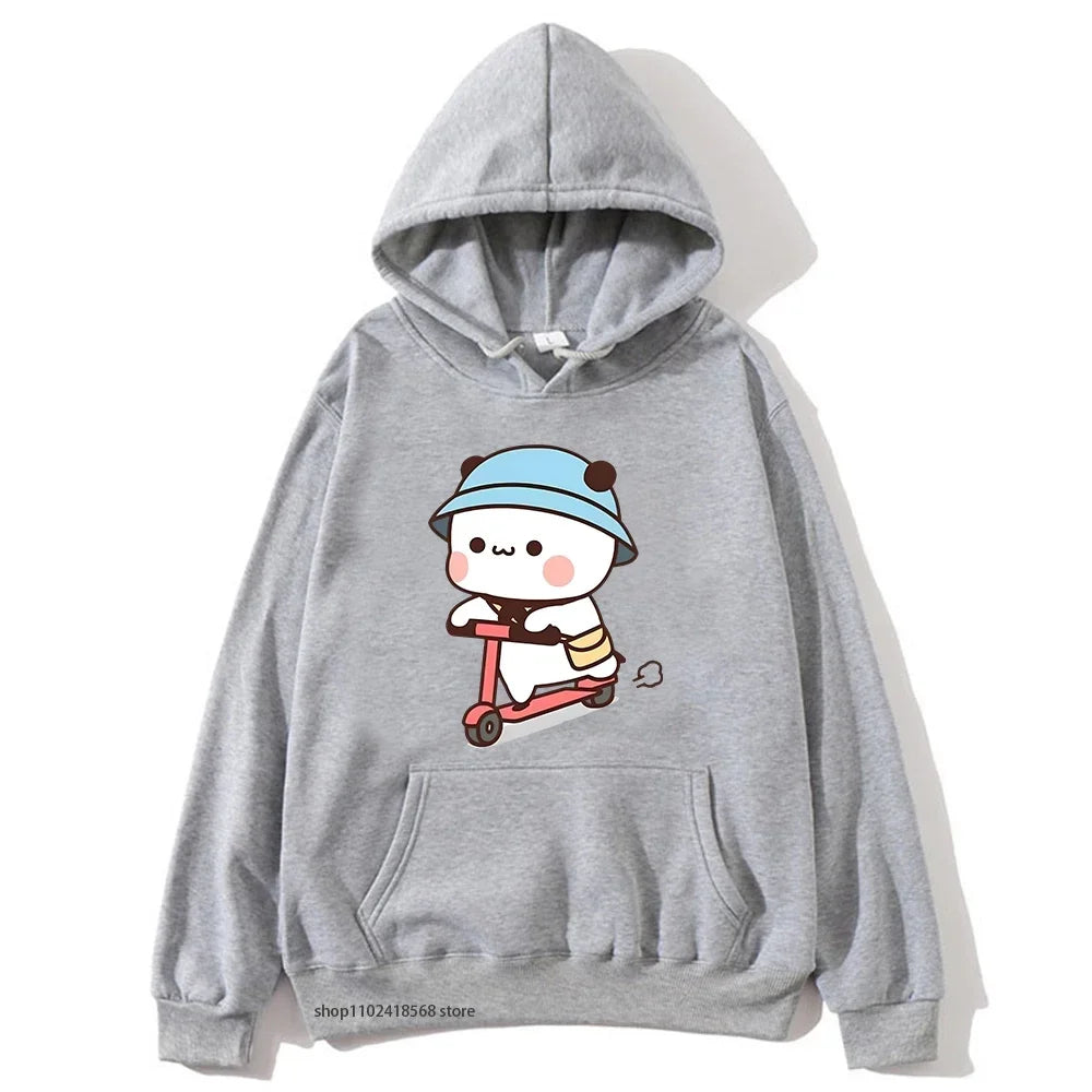 Couple Clothes Mochi Brownie Bear Bike Riding Hoodie for Men Bubu Dudu Sweatshirt Long Sleeve Clothing Streetwear Women Clothing