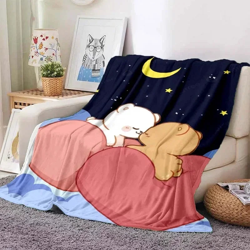 Cute Bubu and Dudu Series Blanket Cartoon Print Kids Warm Flannel Soft Comfortable Home Travel Blanket Bed Carpet Birthday Gift