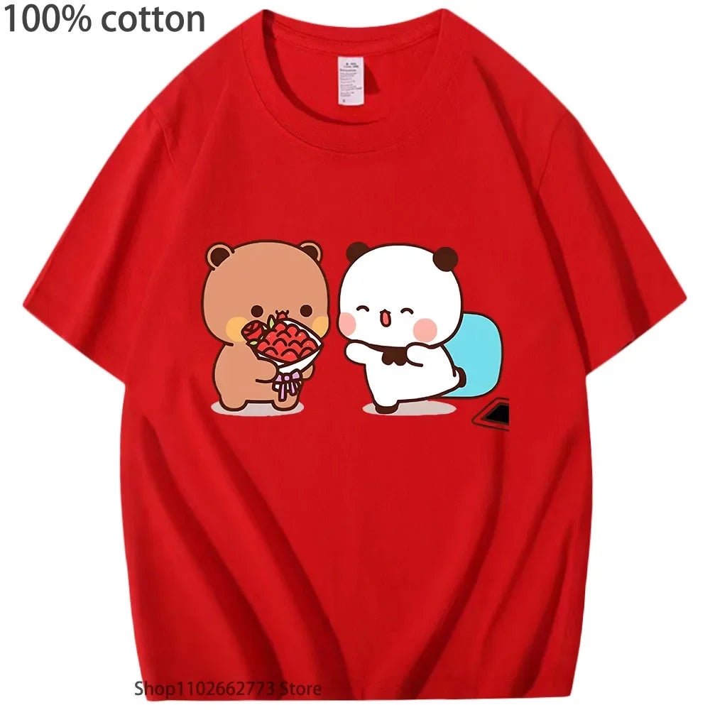 Cute Dudu T-Shirts Is Welcome Home Bubu Graphic Shirt Women Men Casual Kawaii Panda Bear Print Tees Summer 100% Cotton Tshirt