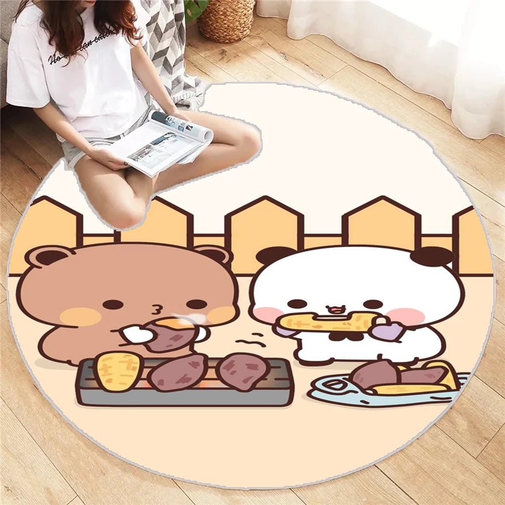 Bubu Dudu Round Carpet Vintage Design Print Living Room Bedroom Cute Washable Lover Home Bedroom Rug Cute Cartoon Mat Decoration