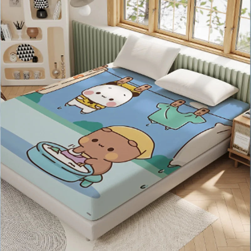 3D Pattern BUBU Soft Bedding Fitted Sheet Deep Pocket 30cm Cartoon DuDu Fitted Sheets Fade Resistant multiple sizes