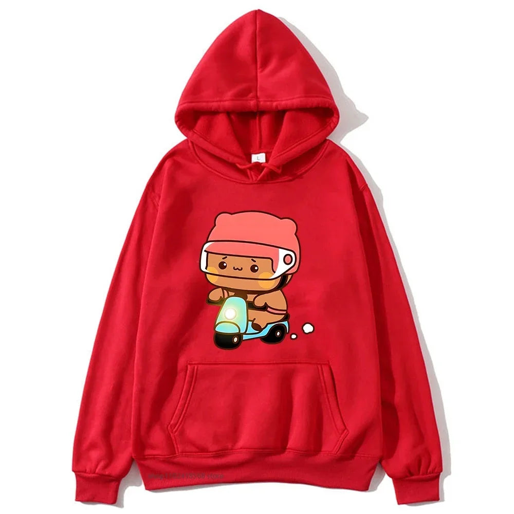 Couple Clothes Mochi Brownie Bear Bike Riding Hoodie for Men Bubu Dudu Sweatshirt Long Sleeve Clothing Streetwear Women Clothing