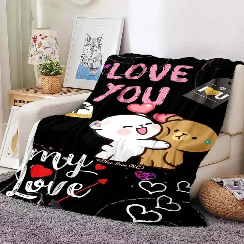 Cute Bubu and Dudu Series Blanket Cartoon Print Kids Warm Flannel Soft Comfortable Home Travel Blanket Bed Blanket Birthday Gift