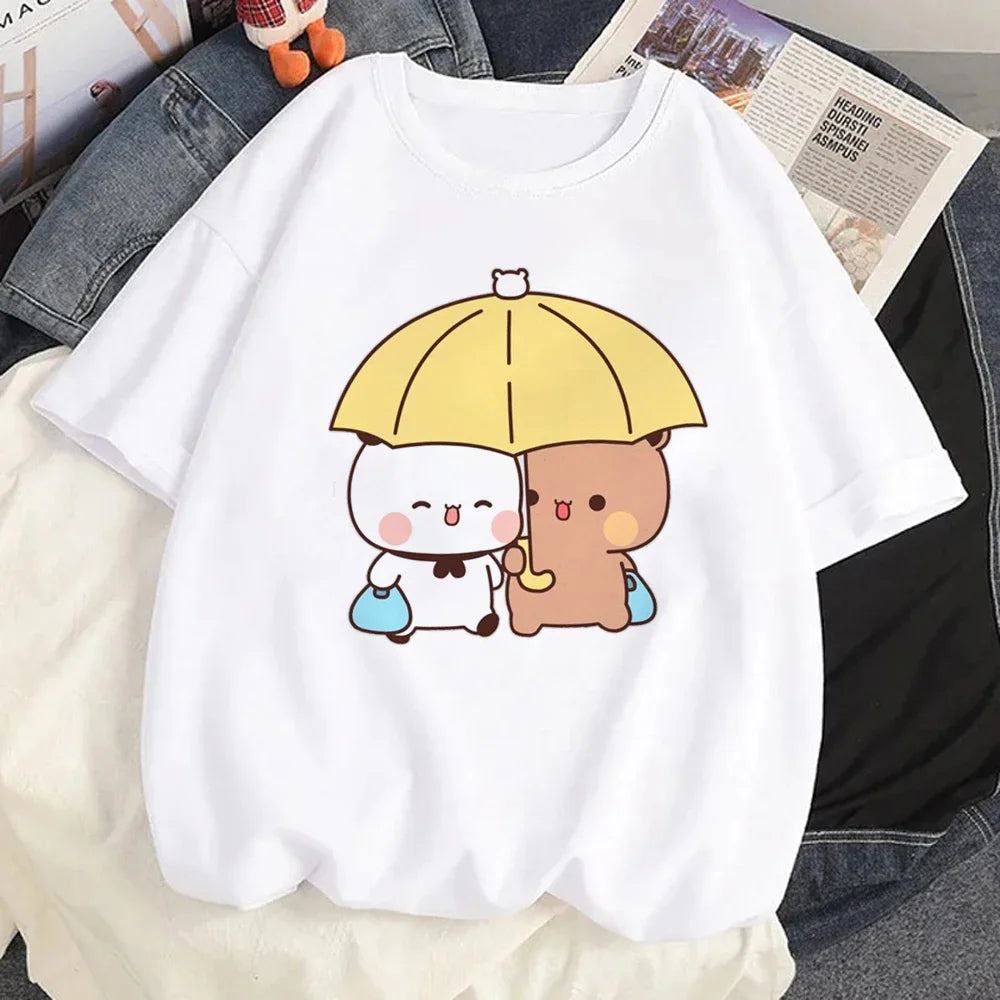 Cute Bubu Dudu T Shirt Women Kawaii Cartoon Punk Funny T-shirt Hip Hop Unisex Streetwear Harajuku Anime Tshirt Female Clothing