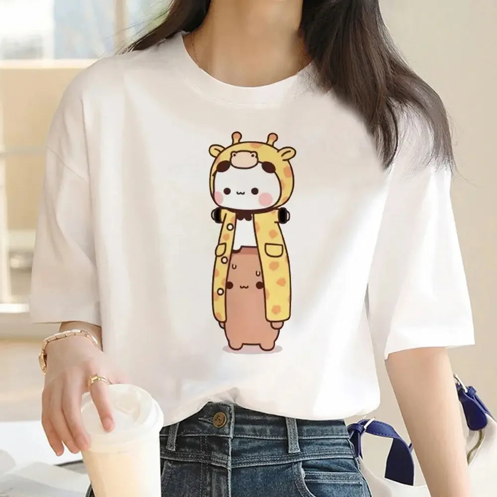Cute Bubu Dudu T Shirt Women Kawaii Cartoon Punk Funny T-shirt Hip Hop Unisex Streetwear Harajuku Anime Tshirt Female Clothing