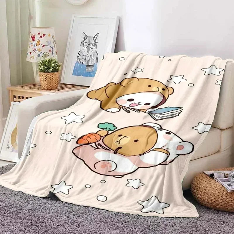 Cute Bubu and Dudu Series Blanket Cartoon Print Kids Warm Flannel Soft Comfortable Home Travel Blanket Bed Carpet Birthday Gift