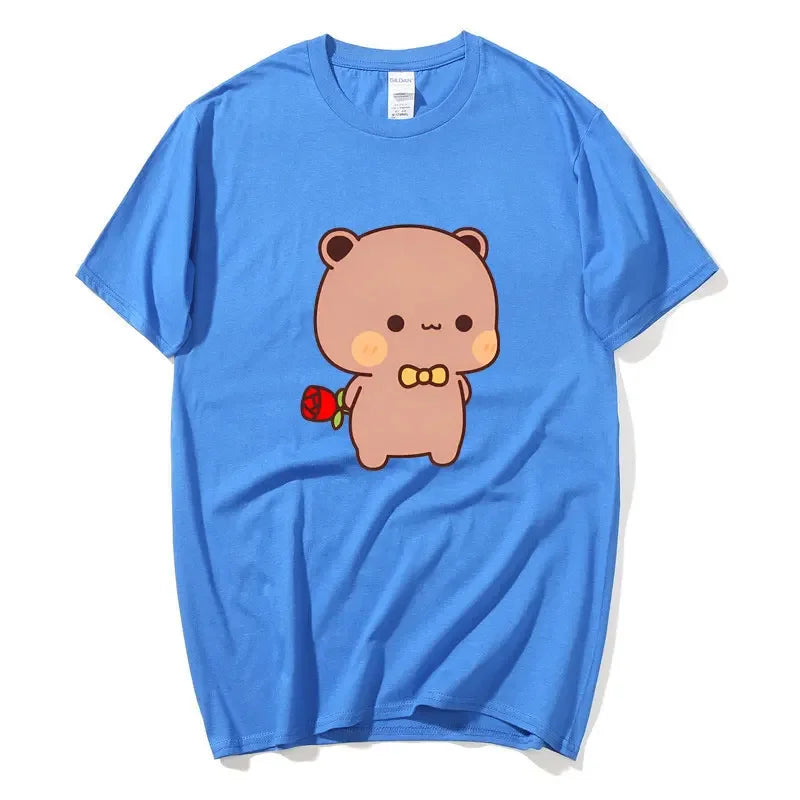 DuDu Bear Surprising Panda BuBu with A Flower T-shirt Funny Cute Buu Duu Graphic T Shirts Women Men Couple T Shirt Clothes S-XXL