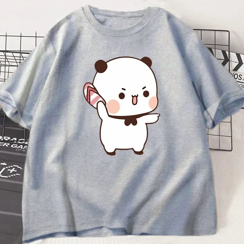 Panda Bear Bubu Throwing Flip Flop To Dudu T-shirt Men Women Funny Couple T Shirt Casual Fashion Cute Tshirt Valentines