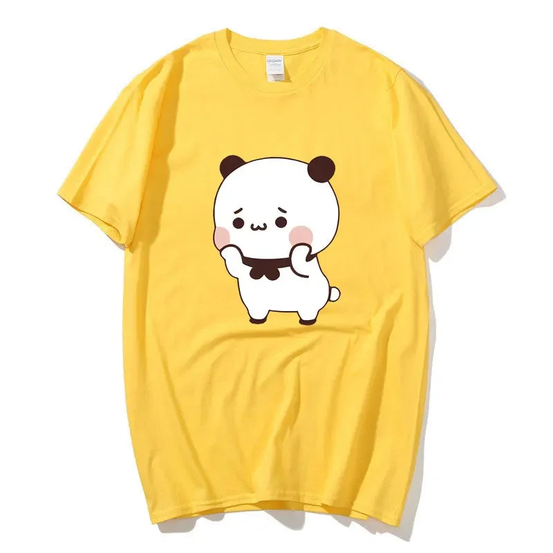 DuDu Bear Surprising Panda BuBu with A Flower T-shirt Funny Cute Buu Duu Graphic T Shirts Women Men Couple T Shirt Clothes S-XXL
