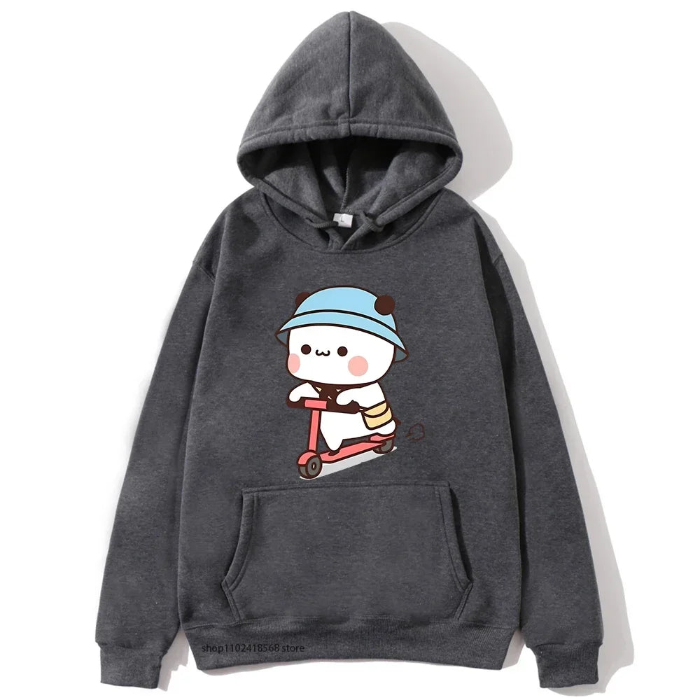 Couple Clothes Mochi Brownie Bear Bike Riding Hoodie for Men Bubu Dudu Sweatshirt Long Sleeve Clothing Streetwear Women Clothing