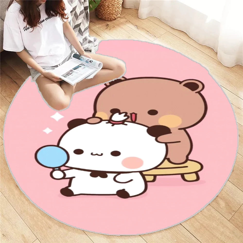 Bubu Dudu Round Carpet Vintage Design Print Living Room Bedroom Lovers Cute Washable Home Bedroom Rug Cute Children Decor Mat