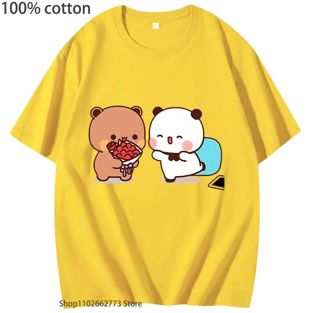 Cute Dudu T-Shirts Is Welcome Home Bubu Graphic Shirt Women Men Casual Kawaii Panda Bear Print Tees Summer 100% Cotton Tshirt