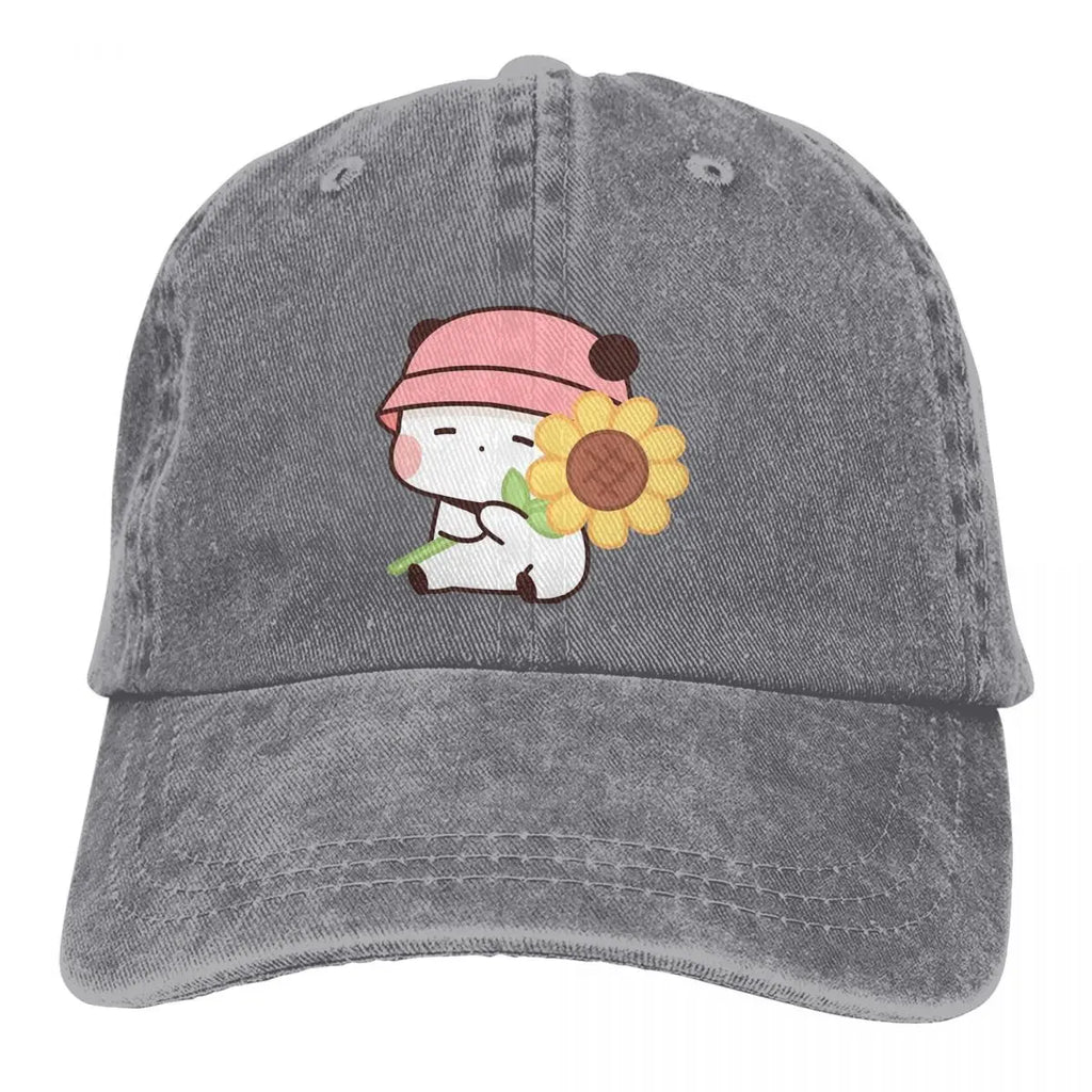 Washed Men's Baseball Cap Sunflower Bubu Loves Flowers Trucker Snapback Caps Dad Hat Milk and Mocha Bubu Dudu Golf Hats