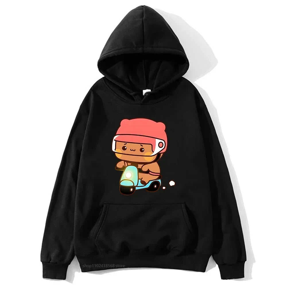 Couple Clothes Mochi Brownie Bear Bike Riding Hoodie for Men Bubu Dudu Sweatshirt Long Sleeve Clothing Streetwear Women Clothing