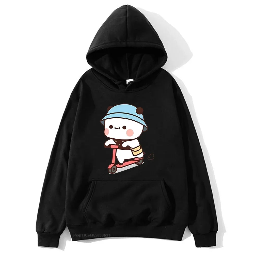 Couple Clothes Mochi Brownie Bear Bike Riding Hoodie for Men Bubu Dudu Sweatshirt Long Sleeve Clothing Streetwear Women Clothing