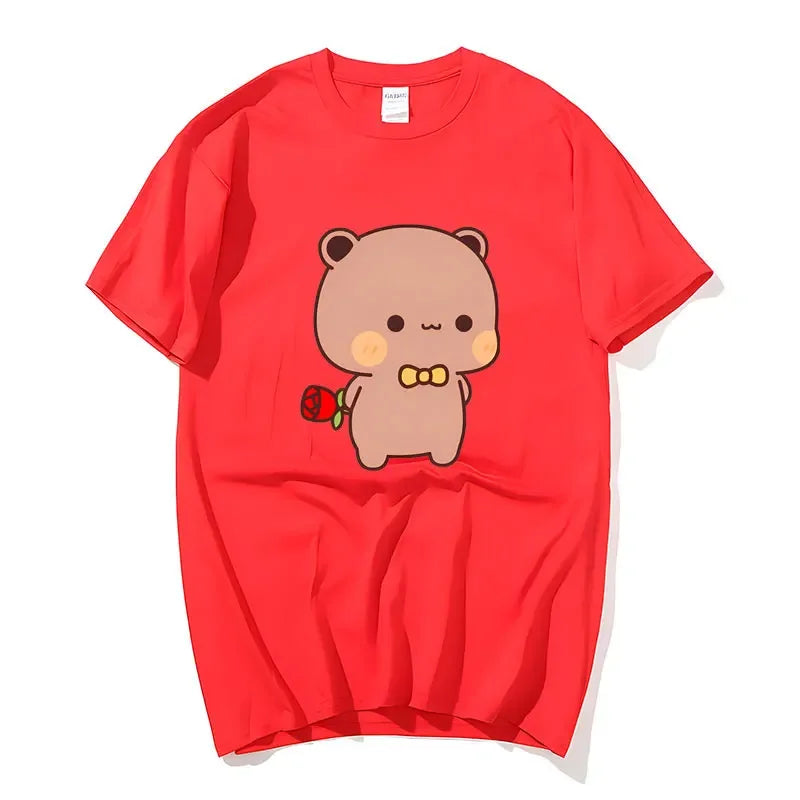 DuDu Bear Surprising Panda BuBu with A Flower T-shirt Funny Cute Buu Duu Graphic T Shirts Women Men Couple T Shirt Clothes S-XXL