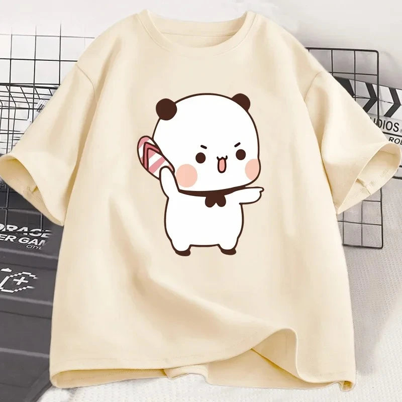 Panda Bear Bubu Throwing Flip Flop To Dudu T-shirt Men Women Funny Couple T Shirt Casual Fashion Cute Tshirt Valentines