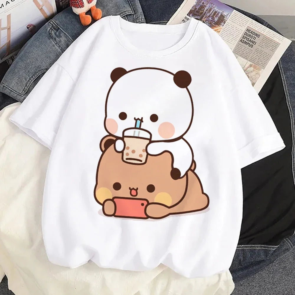 Cute Bubu Dudu T Shirt Women Kawaii Cartoon Punk Funny T-shirt Hip Hop Unisex Streetwear Harajuku Anime Tshirt Female Clothing