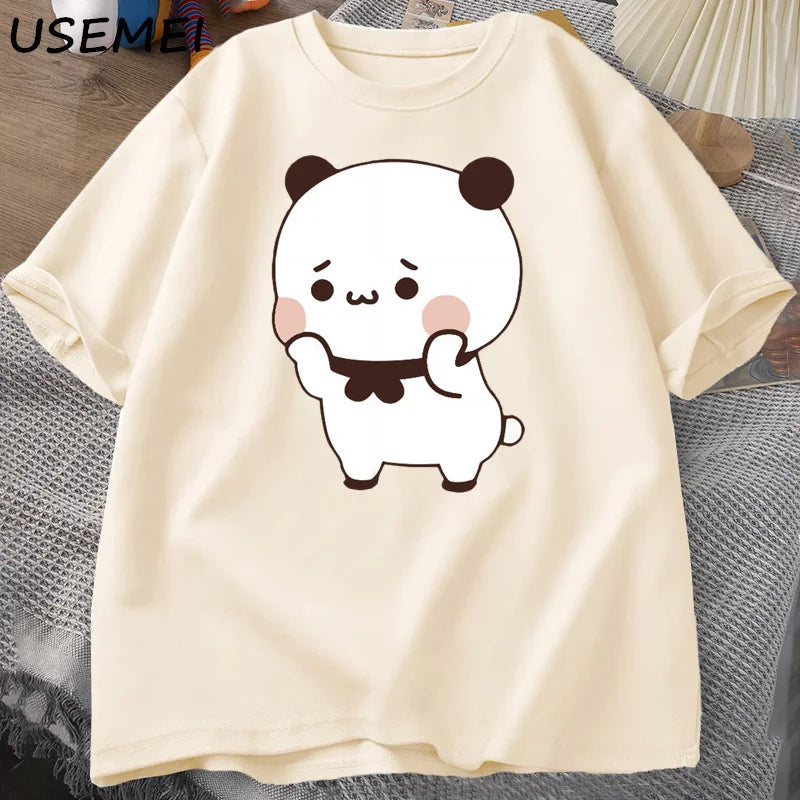 DuDu Bear Surprising Panda BuBu with A Flower T-shirt Funny Cute Buu Duu Graphic T Shirts Women Men Couple T Shirt Clothes